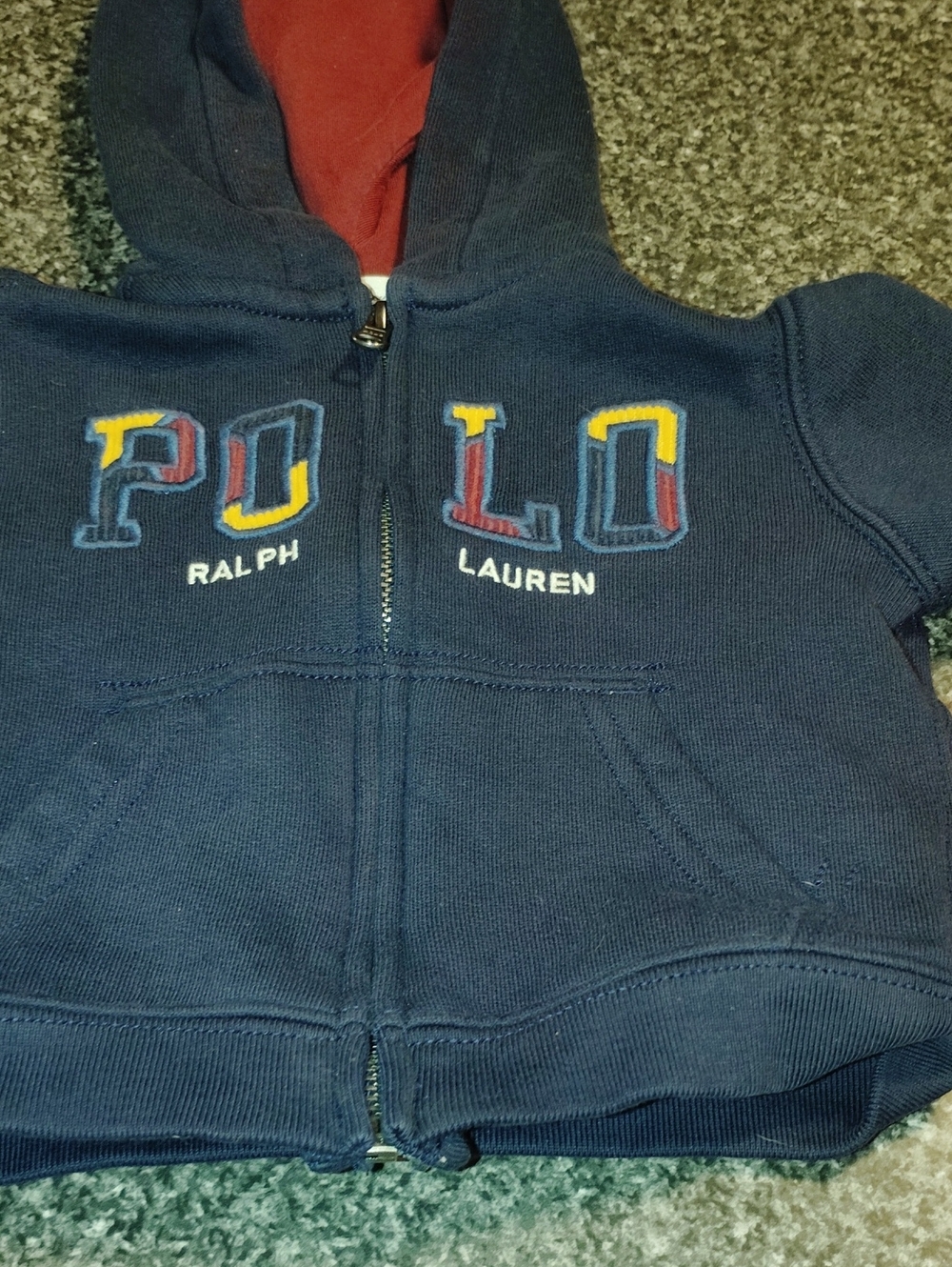 Ralph Lauren Navy Zip Hoodie with Multicolor POLO Embroidery